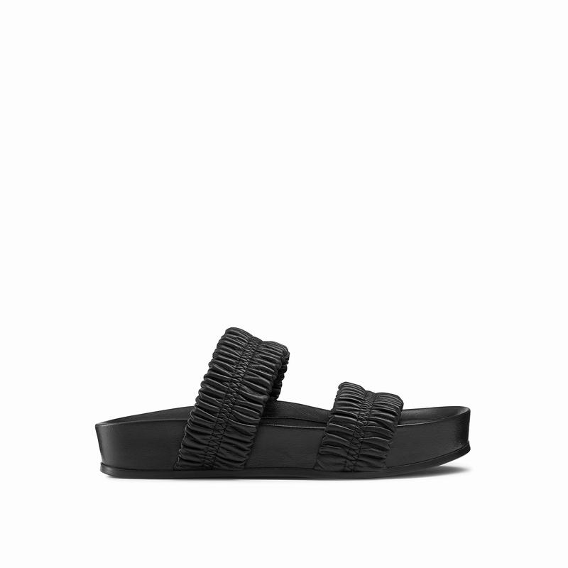 Russell & Bromley Busybee Womens Ruched Footbed Sandals Black |DVY9148UG|